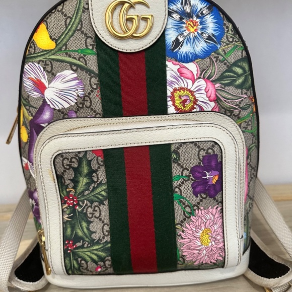 Gucci GG Supreme Monogram Flora Web Small Ophidia Day Backpack White - Picture 9 of 11